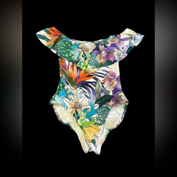 Trina Turk-Amazonia Off Shoulder Ruffle One-Piece Swimsuit Size 4 XS/S - Picture 1 of 5